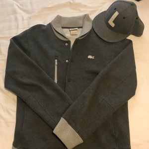 Lacoste hat and bomber jacket size 3 but big